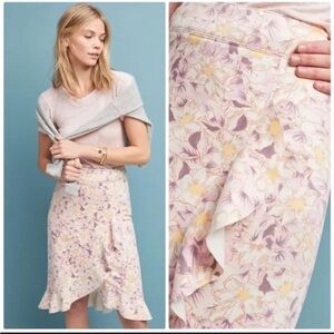 Anthropologie Floral Midi Skirt with Ruffle